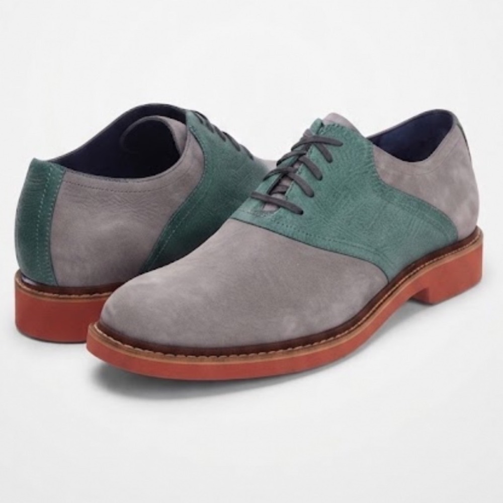 Cole Haan x Nike Air | Men's Saddle Grey Green Suede Leather Oxford Shoes, 10M